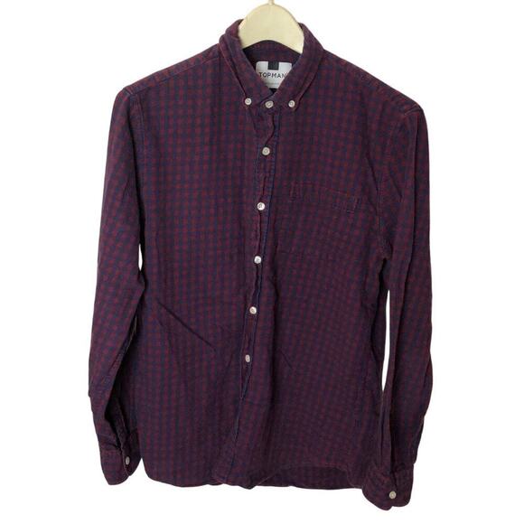 Topman Burgundy & Navy Check Button Down Shirt Men's Size M - Picture 1 of 5